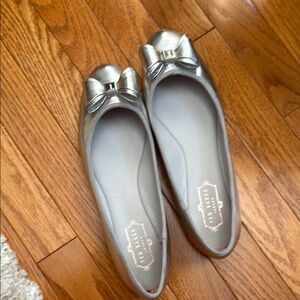 Ted Baker Metallic Silver Flats with Bow